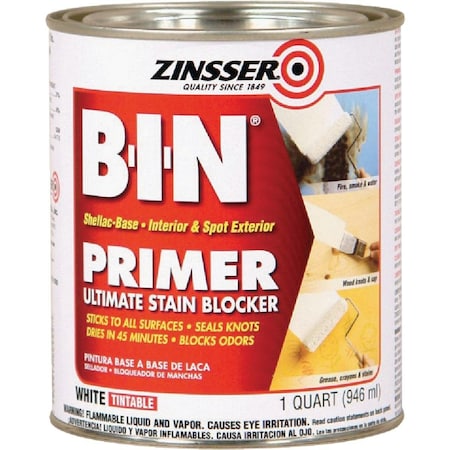 Zinsser B-I-N Shellac-Based Ultimate Stain Blocker Interior & Spot Exterior Primer, White, 1 Qt. 904